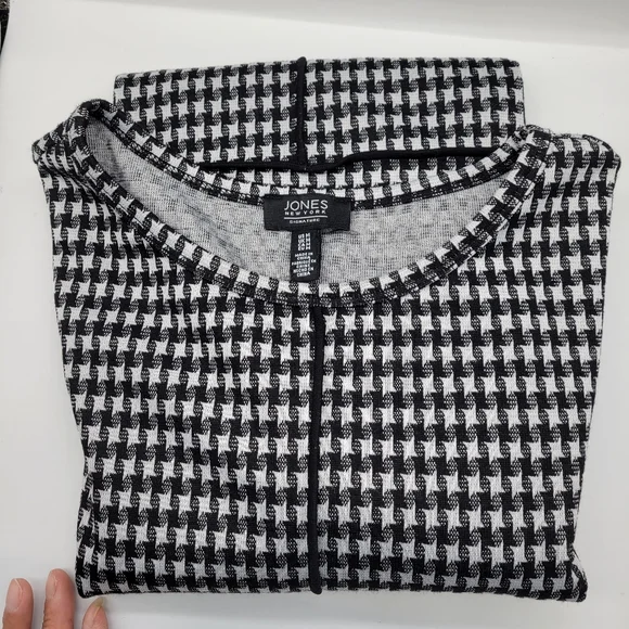 Jones New York Houndstooth Jacquard Top Women's Med Black White Multi 3/4-Sleeve - Picture 12 of 12